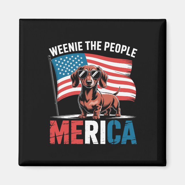 Amerikansk 4 juli Dachshund Älskare Merica Weenie  Magnet (Framsidan)