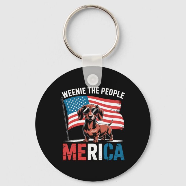 Amerikansk 4 juli Dachshund Älskare Merica Weenie  Nyckelring (Framsida)