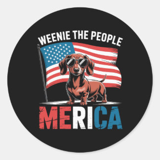 Amerikansk 4 juli Dachshund Älskare Merica Weenie Runt Klistermärke