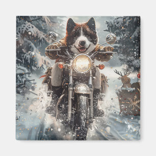 Amerikansk Akita Hund Kör Motorcykel Jul Magnet