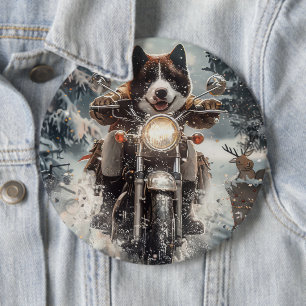 Amerikansk Akita Hund Kör på Motorcykel Jul Knapp