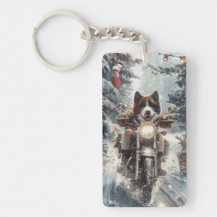 Amerikansk Akita Hund Ridande Motorcykel Jul