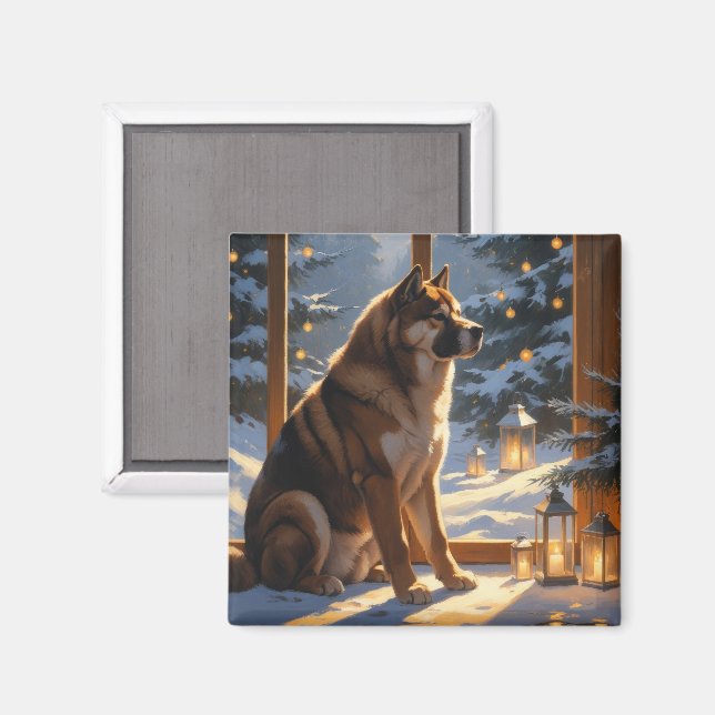 Amerikansk Akita Med Julbelysning Högtid Magnet (Front/Back)
