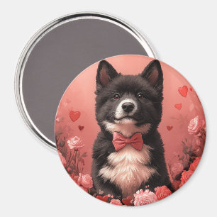Amerikansk Akita med Rosor - Alla Hjärtans Dag Magnet