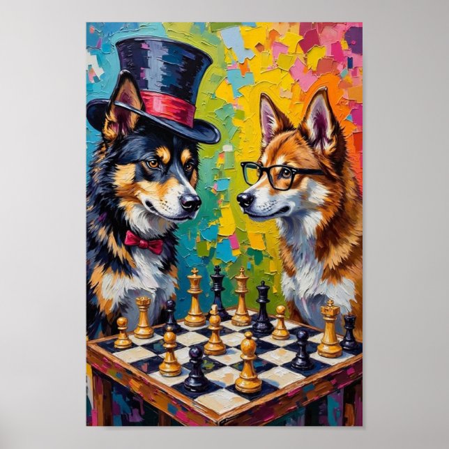 Amerikansk Akita Schack Pop Art, Rolig Hund Väggko Poster (Framsidan)