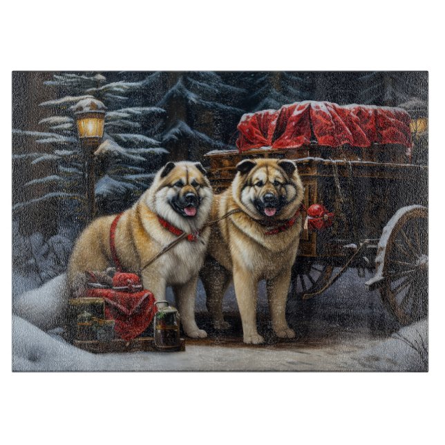 Amerikansk Akita Snöig slädfärd juldekoration (Framsidan)