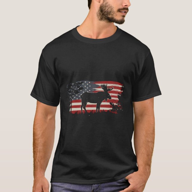 Amerikansk Älgpresentidé med Usa-flagga T Shirt (Framsida)