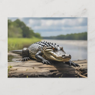 Amerikansk Alligator på land på natten fullt i mån Vykort