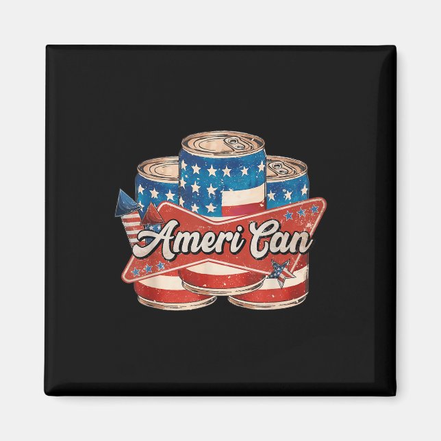 Amerikansk Ameri Kan 4:e Juli Retro Usa Öl Patriot Magnet (Framsidan)