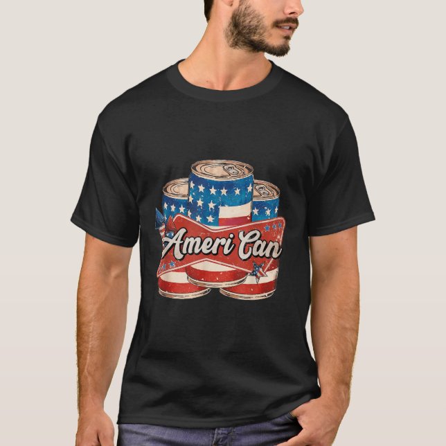 Amerikansk Ameri Kan 4:e Juli Retro Usa Öl Patriot T Shirt (Framsida)