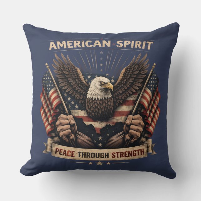 Amerikansk Ande Örn Patriotisk USA Flagga Fred Sty Kudde (Framsida)