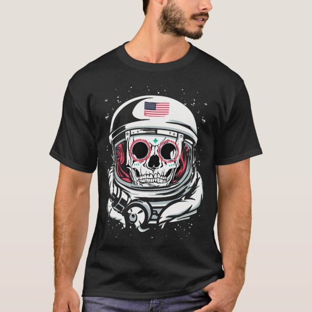 Amerikansk astronaut Helmet Skull Day of the dead T Shirt (Framsida)