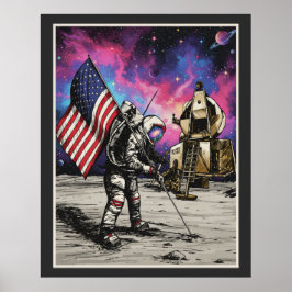 Amerikansk Astronaut Patriotiska Levande Färger Poster