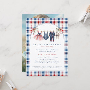 Amerikansk baby patriotisk klädstreck baby shower inbjudningar