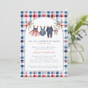 Amerikansk baby patriotisk klädstreck baby shower inbjudningar