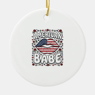Amerikansk Baby Patriotisk Vintage Gravyr Design_1 Julgransprydnad Keramik