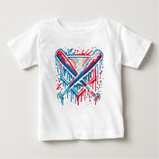 Amerikansk basebollstils graffiti boll och slagträ t shirt