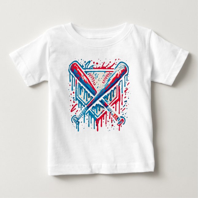 Amerikansk basebollstils graffiti boll och slagträ t shirt (Framsida)