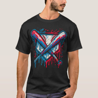 Amerikansk basebollstils graffiti boll och slagträ t shirt