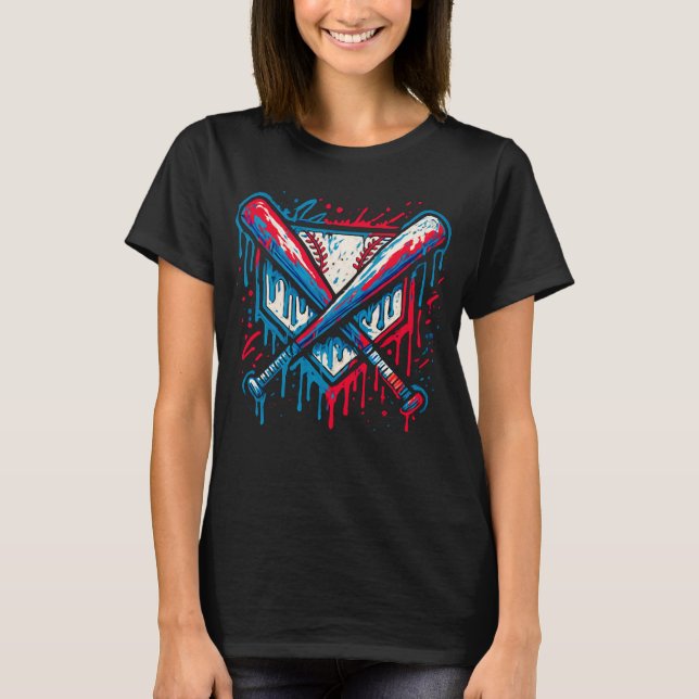 Amerikansk basebollstils graffiti boll och slagträ t shirt (Framsida)