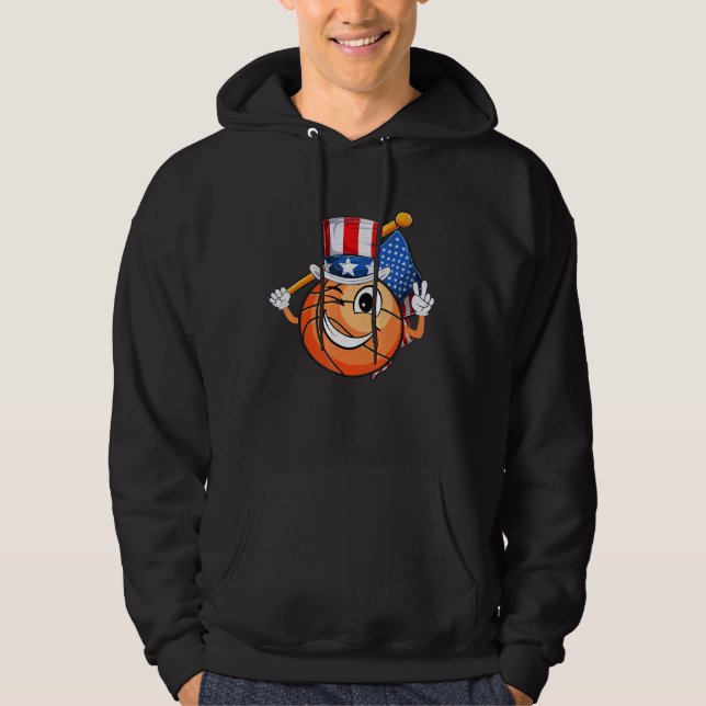 Amerikansk basketboll Fläkt 4 juli, farbror Sam Us Hoodie (Framsida)