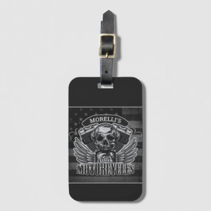 Amerikansk Biker ADD NAMN Skull V-Twin-motorcyklar Bagagebricka