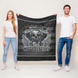 Amerikansk Biker ADD NAMN Skull V-Twin-motorcyklar Fleecefilt