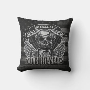 Amerikansk Biker ADD NAMN Skull V-Twin-motorcyklar Kudde