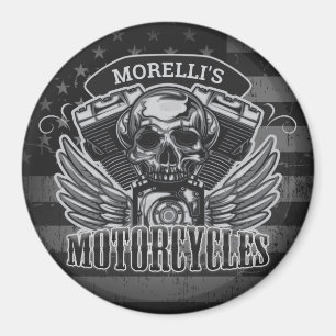 Amerikansk Biker ADD NAMN Skull V-Twin-motorcyklar Magnet