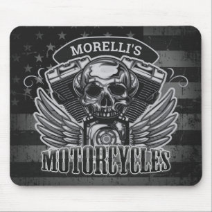 Amerikansk Biker ADD NAMN Skull V-Twin-motorcyklar Musmatta