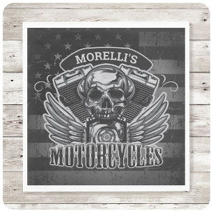 Amerikansk Biker ADD NAMN Skull V-Twin-motorcyklar Pappersservett