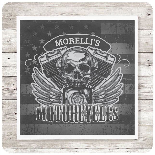 Amerikansk Biker ADD NAMN Skull V-Twin-motorcyklar Pappersservett (Skapare uppladdad)