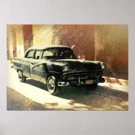 Amerikansk bil i Havanna, Kuba konstaffisch Poster