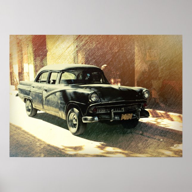 Amerikansk bil i Havanna, Kuba konstaffisch Poster (Framsidan)