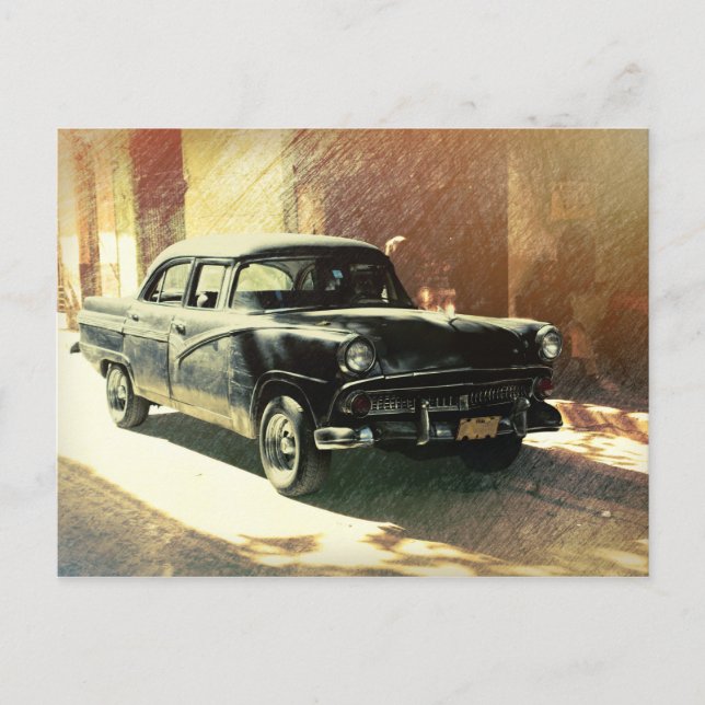 Amerikansk bil i Havanna, Kubas vykort (Framsida)