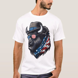 Amerikansk Bison Flagga USA Bison 4:e Juli Pojkar  T Shirt