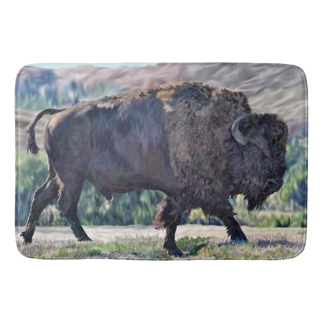 Amerikansk Bison Gräsmarks Rustik Vilda Liv  Badrumsmatta (Framsidan)