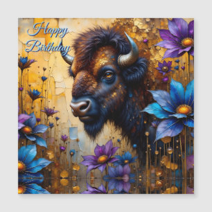 Amerikansk Bison i texturerad Blomma Glad Födelsed