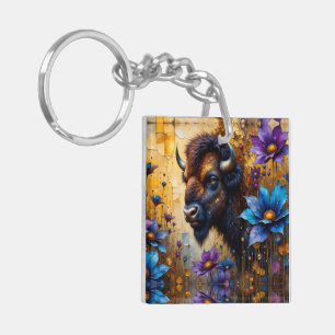 Amerikansk bison i texturerad blommig porträtt