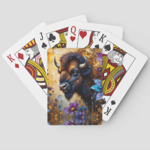 Amerikansk bison i texturerad blommig porträtt casinokort