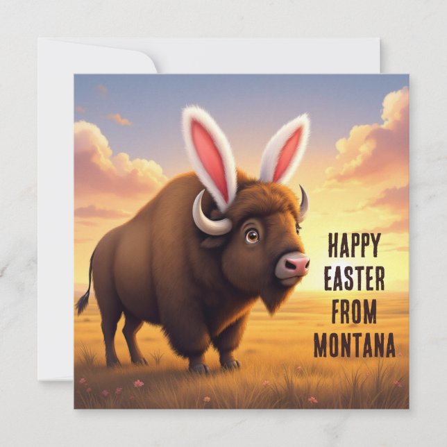 Amerikansk bison med kanin öron julkort (Framsida)