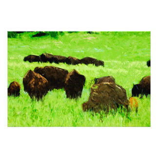 Amerikansk bison med unga Abstrakter, intryck Fototryck