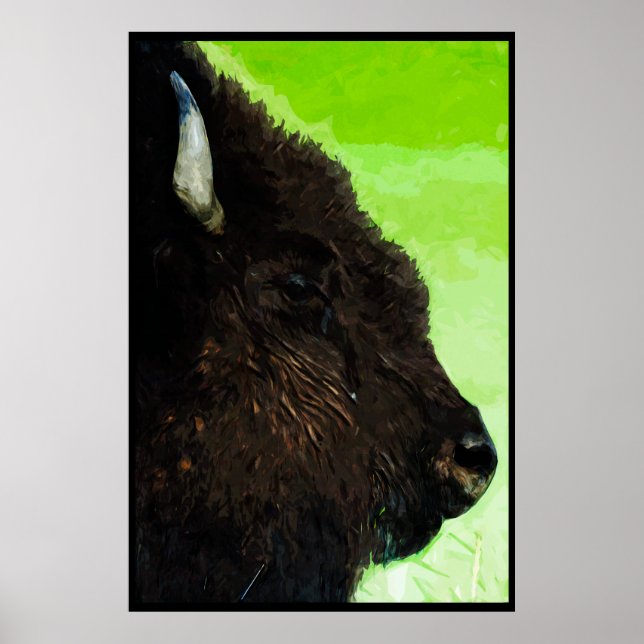 Amerikansk Bison Porträtt Abstrakt Impressionism Poster (Framsidan)