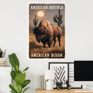 Amerikansk bison står i en öken poster