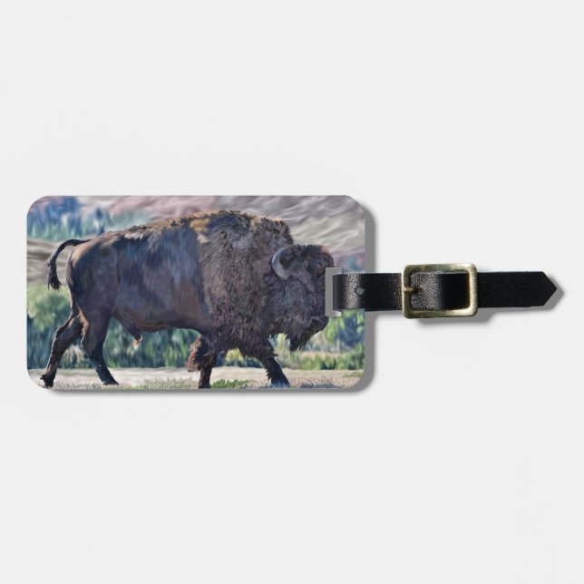 Amerikansk Bison strövar i gräsmarkslandskap Bagagebricka (Horisontell Framsida)