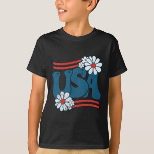 Amerikansk blomma Patriotisk 4 juli Groovy amerika T Shirt