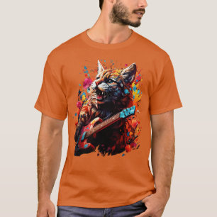 Amerikansk Bobcat Pllay Guitar T Shirt