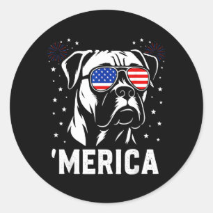 Amerikansk Boxer Hund Amerikansk Flagga Singlar Pa Runt Klistermärke