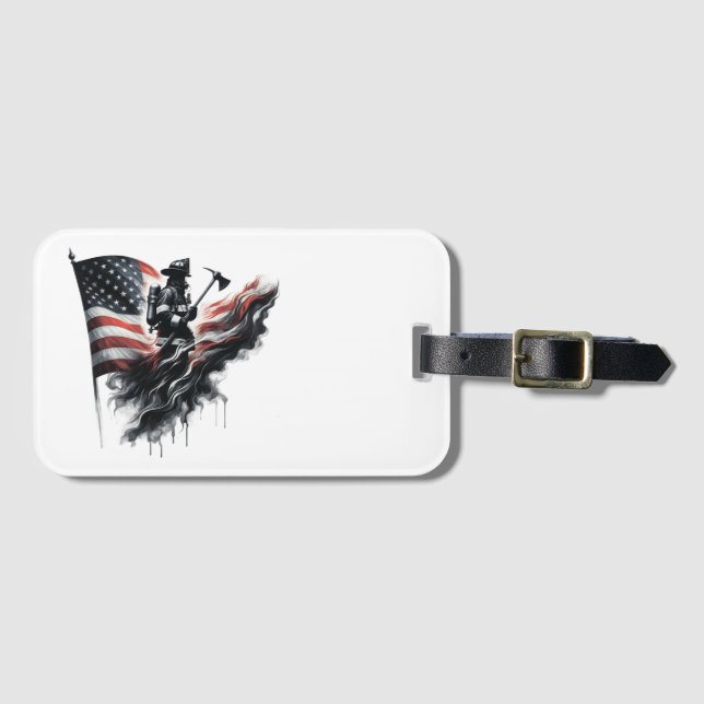 Amerikansk brandman.Flagga i Stater. Bagagebricka (Framsida horisontal)