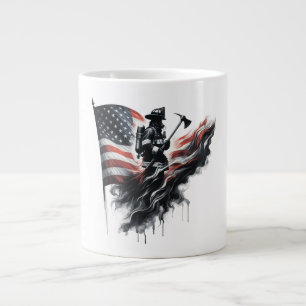 Amerikansk brandman.Flagga i Stater. Jumbo Mugg